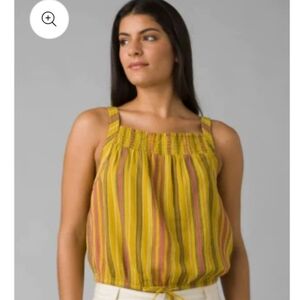 PrAna Yellow Striped Little Palm Colorway Leapfrog Stripe Women Large Cami